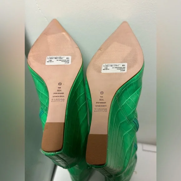 SCHUTZ ASYA UP COUROS/VERDE WIDE CROCO /GIANNI GRE Vibrant Green Embossed Boots - Picture 4 of 8